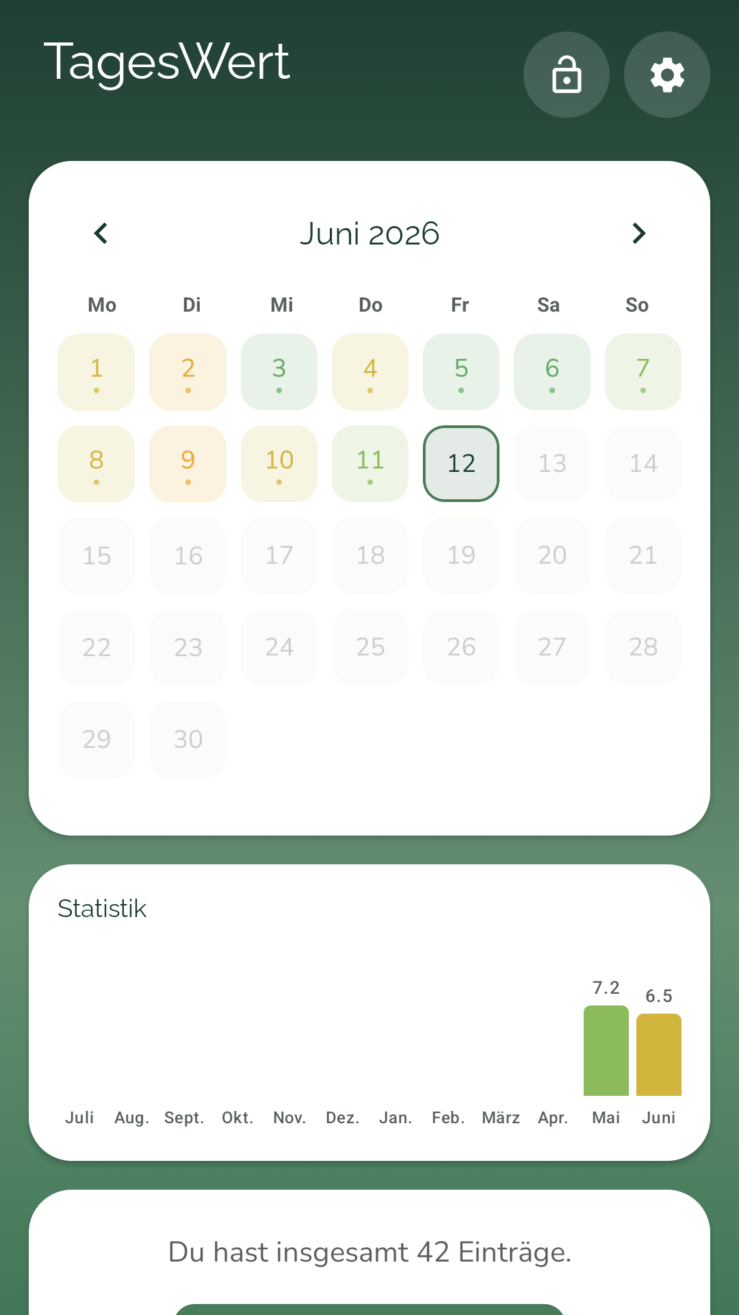 TagesWert App Screenshot &ndash; Kalenderansicht